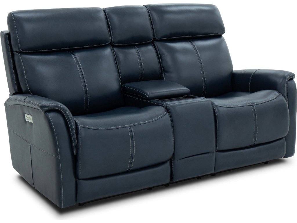 View Leather Power Reclining Loveseat with Console, Power Headrests & Lumbar