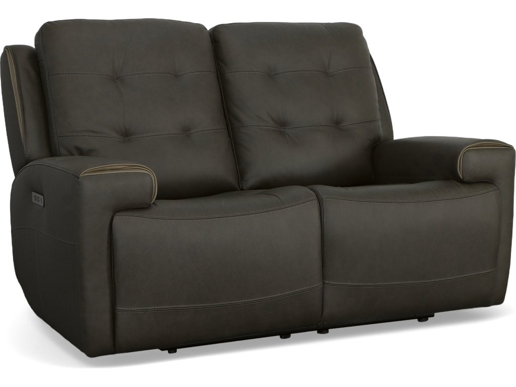 Iris Charcoal Leather Power Reclining Loveseat with Power Headrests