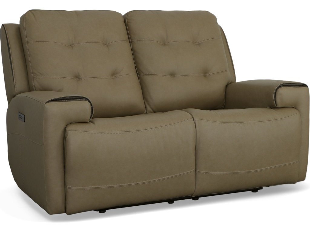 Iris Khaki Leather Power Reclining Loveseat with Power Headrests