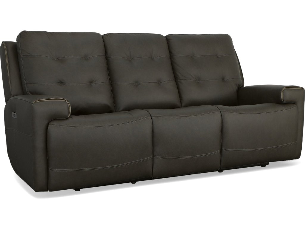 Iris Charcoal Leather Power Reclining Sofa with Power Headrests