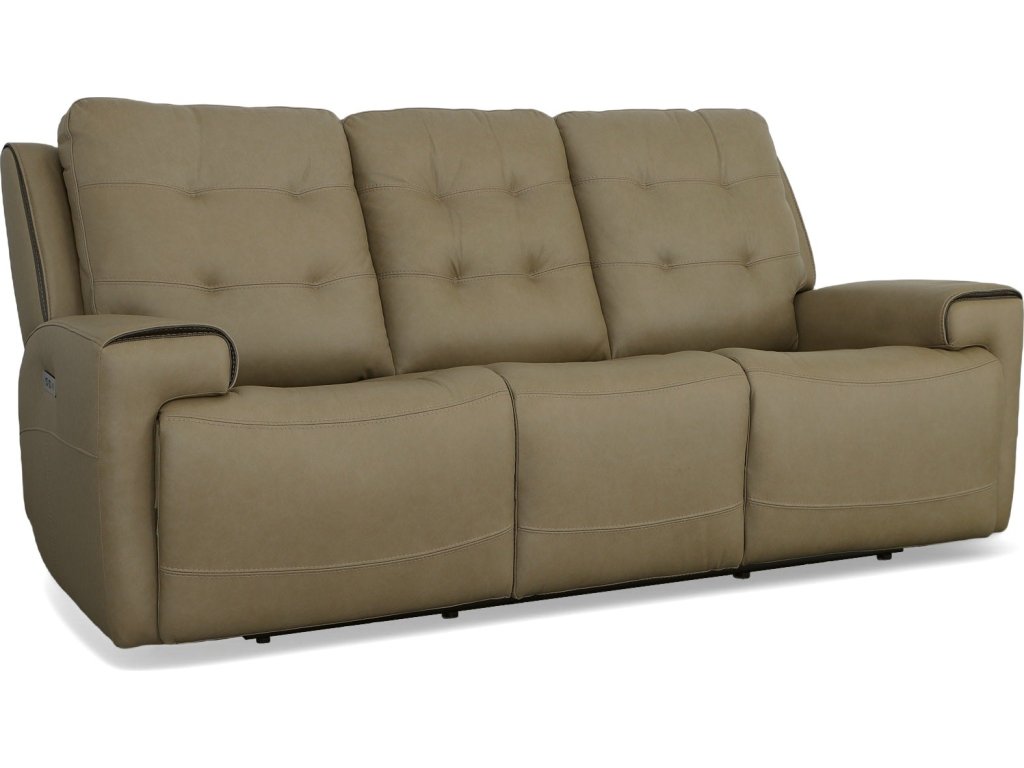 Iris Khaki Leather Power Reclining Sofa with Power Headrests