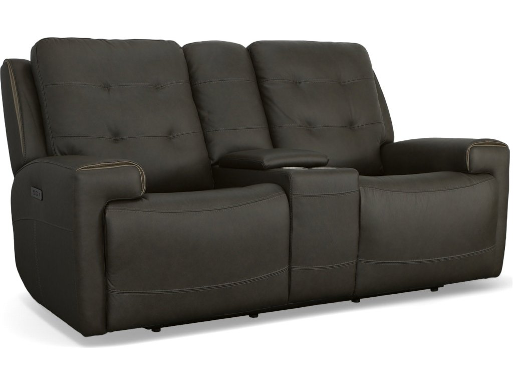 Iris Charcoal Leather Power Reclining Loveseat with Console & Power Headrests