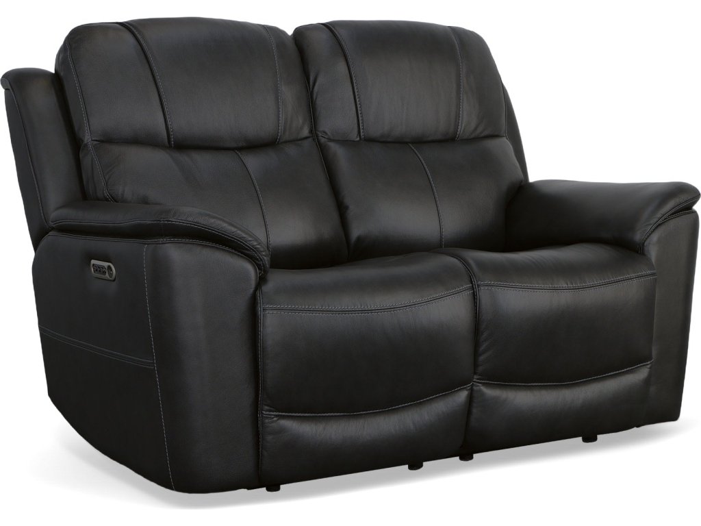 Crew Raven Leather Power Reclining Loveseat with Power Headrests & Lumbar