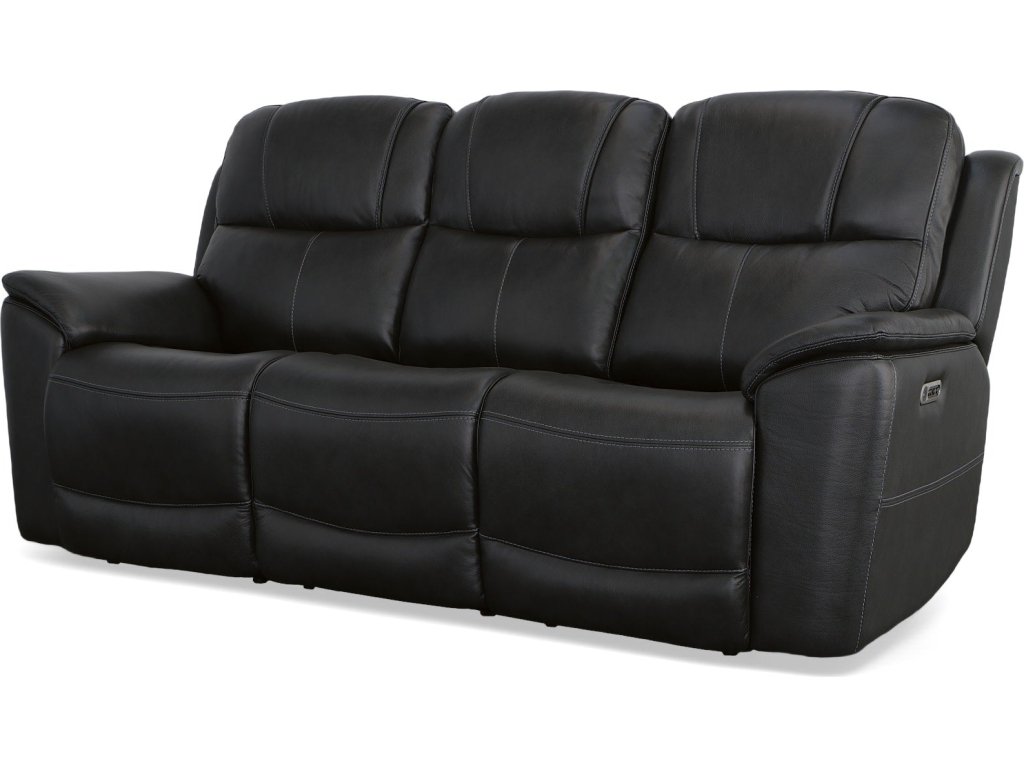 Crew Raven Leather Power Reclining Sofa with Power Headrests & Lumbar