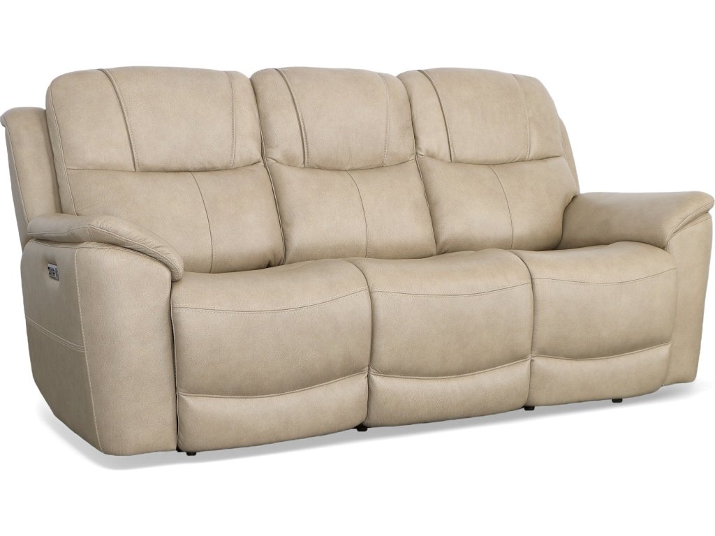 Crew Pebble Leather Power Reclining Sofa with Power Headrests & Lumbar