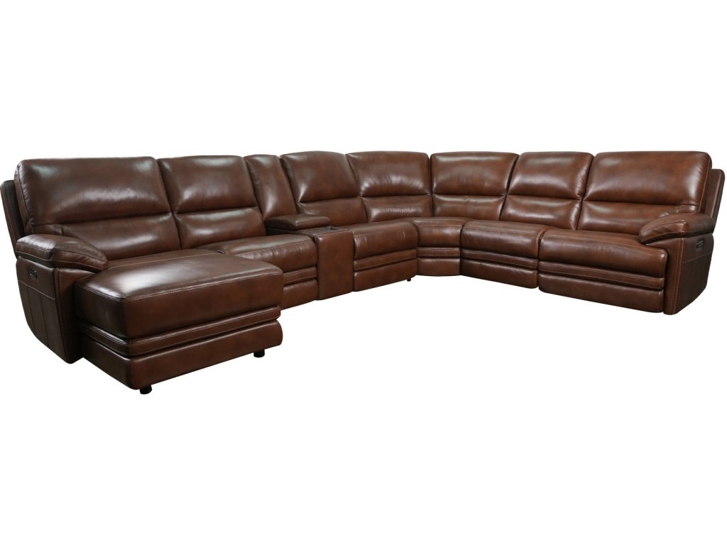 David Pecan Leather Power Reclining Sectional with Power Headrests & Lumbar