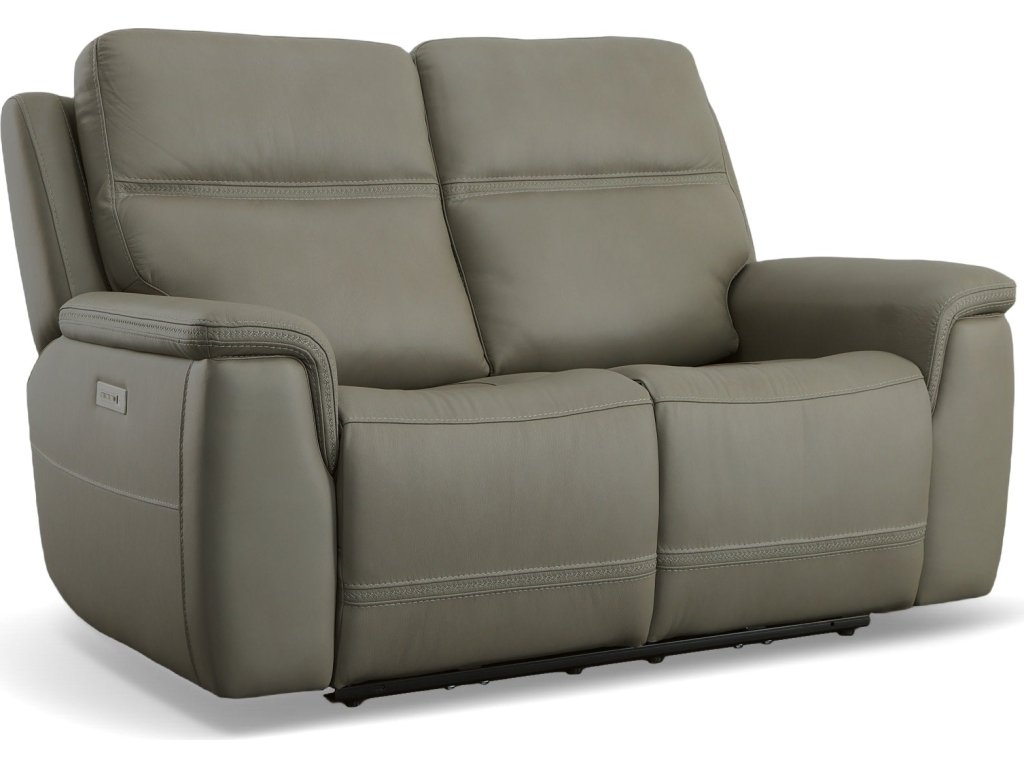 Sawyer Grey Leather Power Reclining Loveseat w/ Pwr Headrests, Lumbar