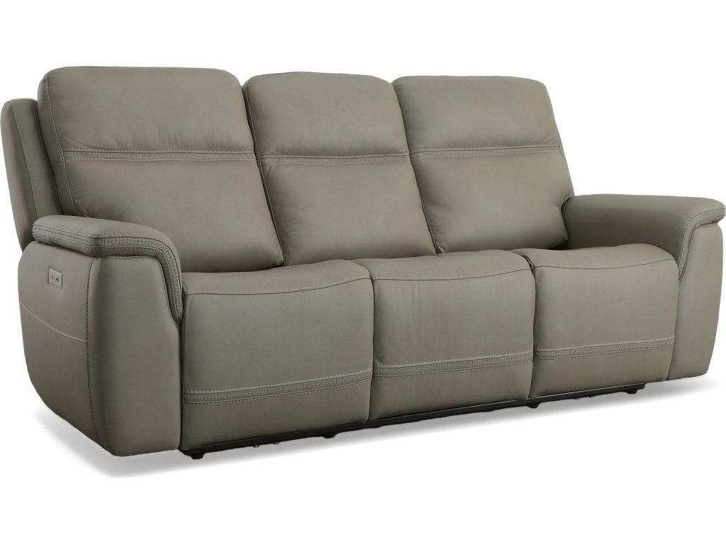 Sawyer Grey Leather Power Reclining Sofa with Power Headrests & Lumbar