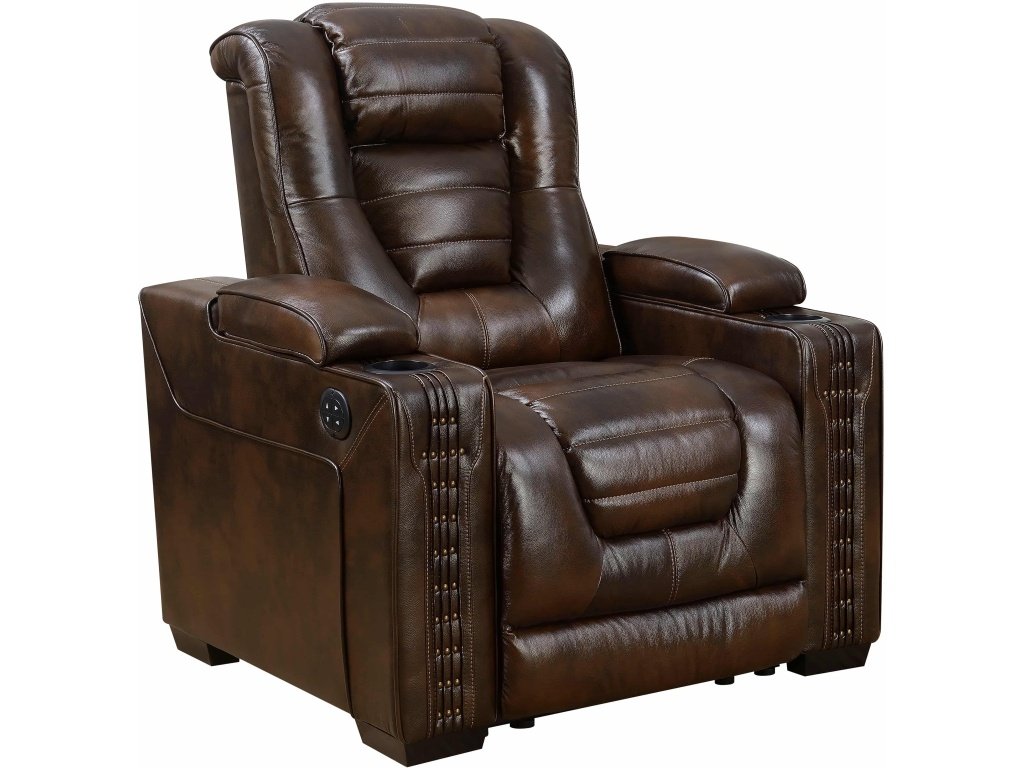 PRI Contemporary Power Recliner w/ Storage in Bronze