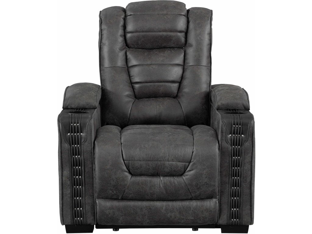 PRI Contemporary Power Recliner w/ Storage & Bluetooth in Charcoal / Eclipse