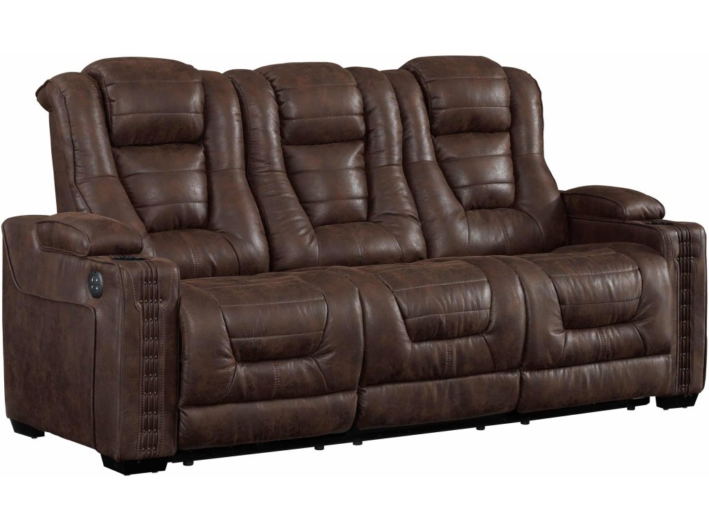 PRI Contemporary Power Recliner Sofa w/ Drop Down Table & USB charging in Walnut