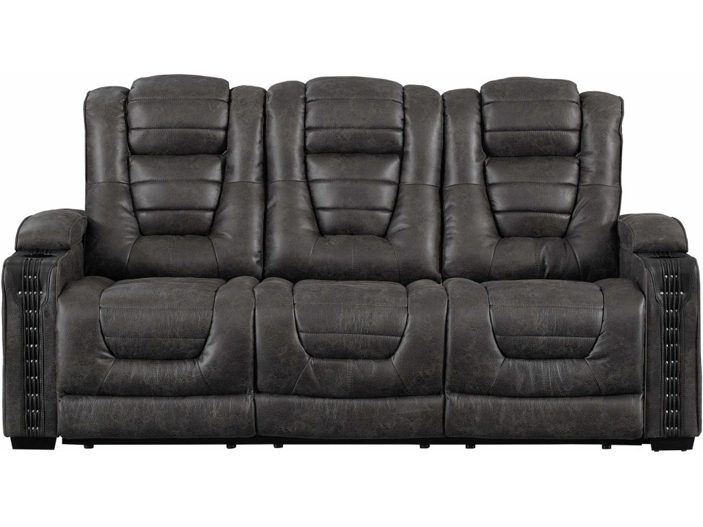PRI Contemporary Power Recliner Sofa w/ Drop Down Table & USB charging in Charcoal / Eclipse