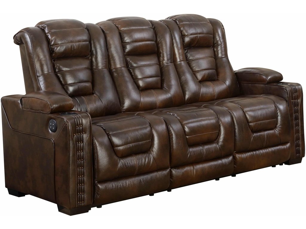 PRI Contemporary Power Recliner Sofa w/ Drop Down Table & USB charging in Bronze