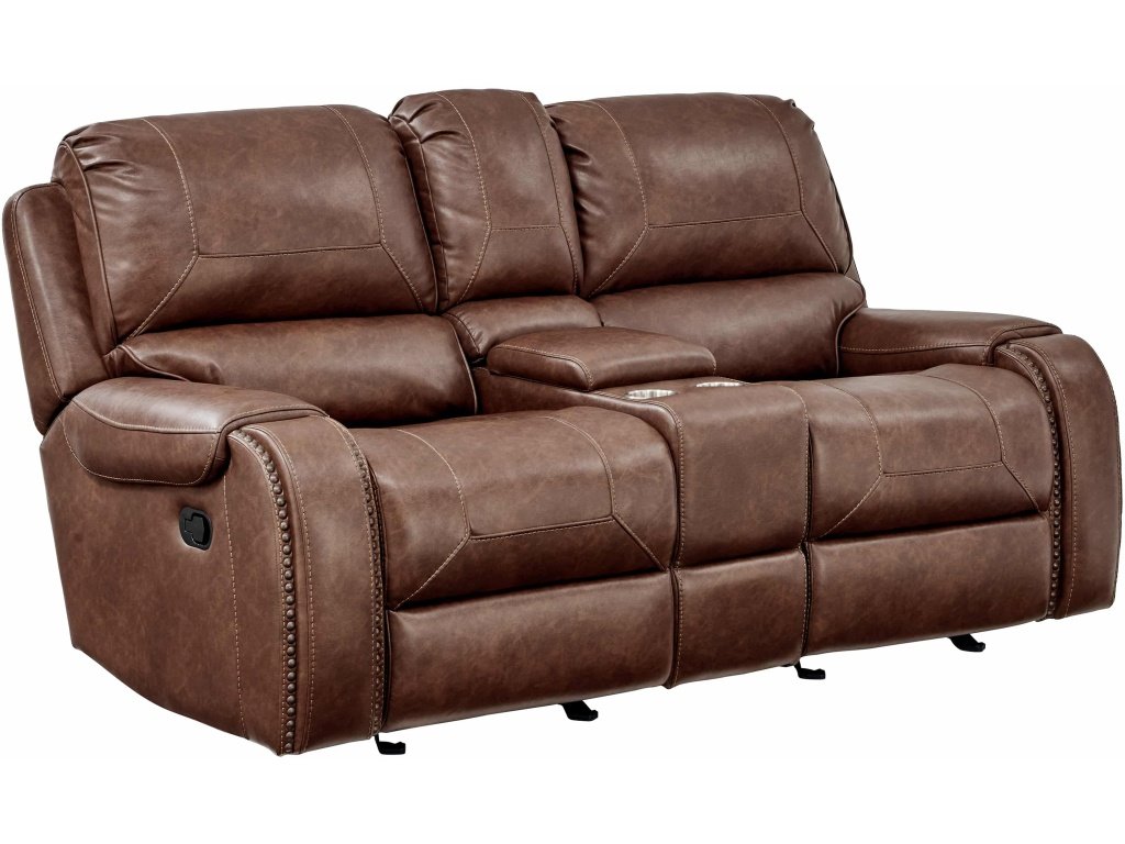 PRI Glider Recliner Loveseat with Storage and Charging Station in Mesquite Brown