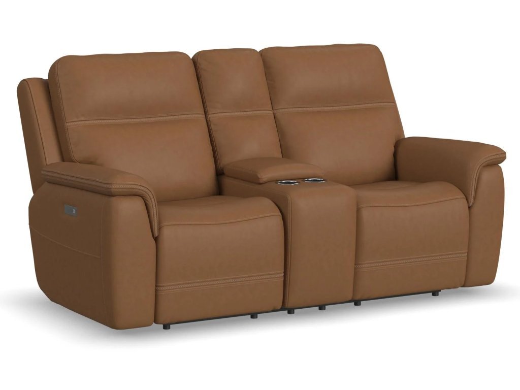 Sawyer Leather Pwr Recl Loveseat w/ Console, Pwr Hdrsts, Lumbar