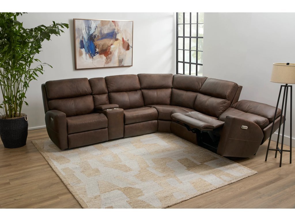 Score Leather Power Reclining Sectional with Power Headrest & Lumbar