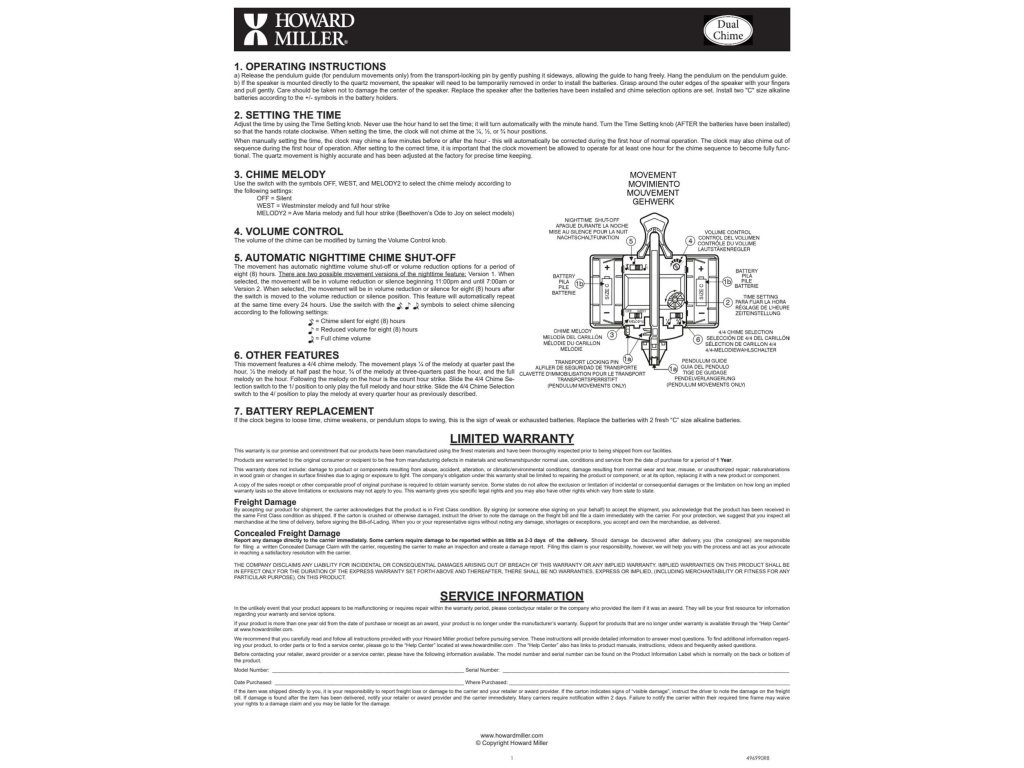 Instruction Manual - Quartz Clocks