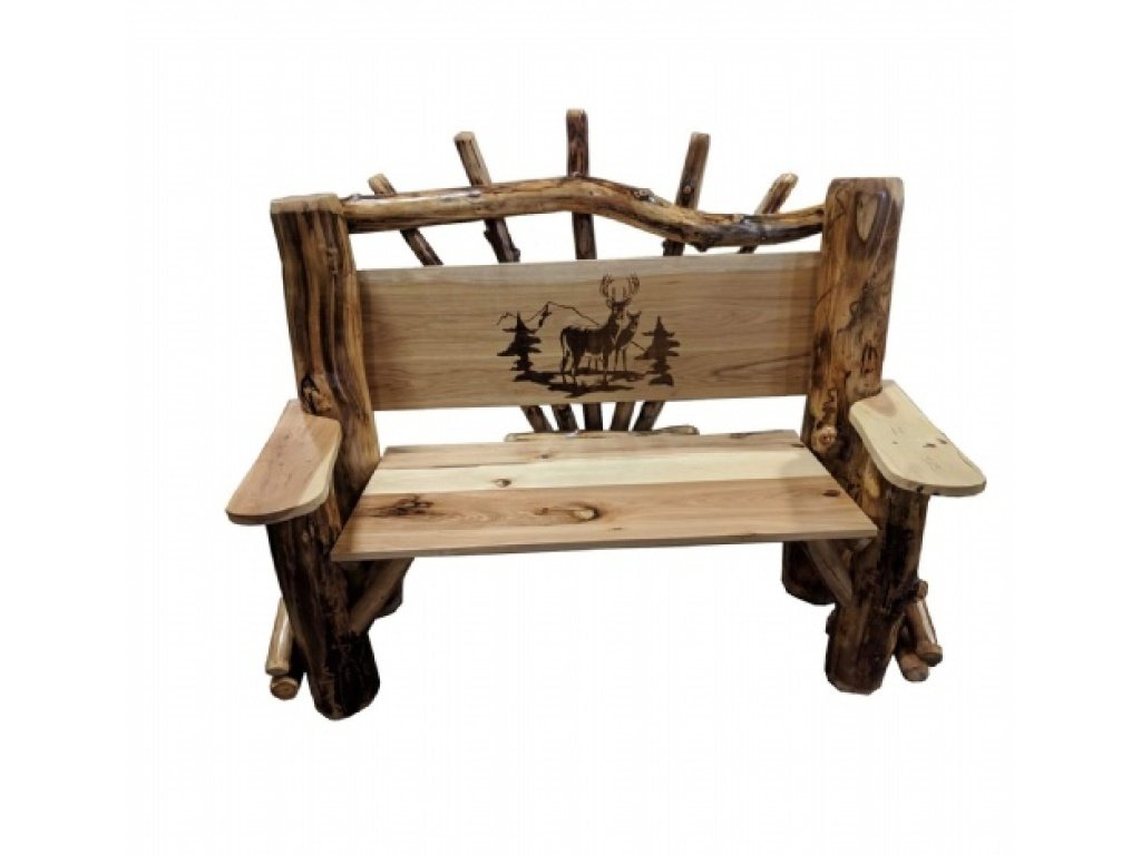 Amish 4 Ft. Park Bench w/ Deer Scene - Oak / Aspen