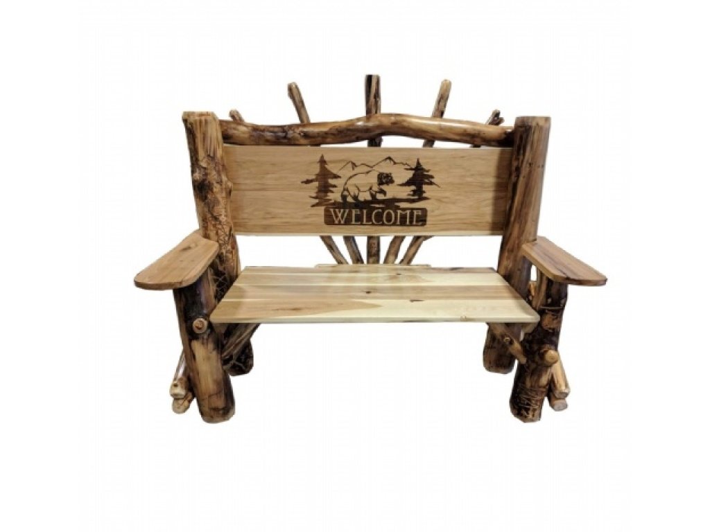 Amish 4 Ft. Park Bench w/ Bear Scene - Oak / Aspen