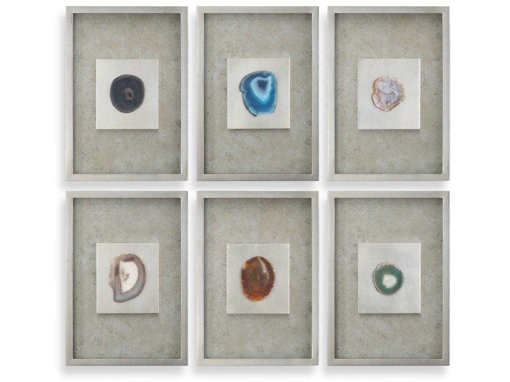 Agate Stone Silver Shadow Box, S/6