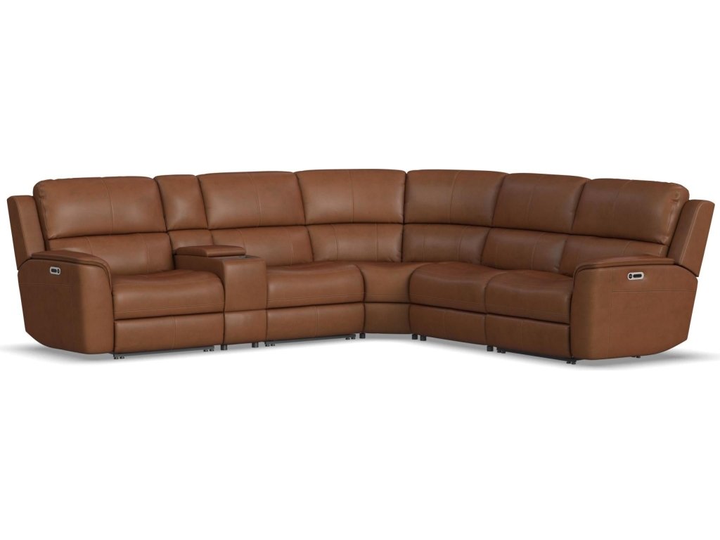 Henry Leather Power Reclining Sectional with Power Headrests & Lumbar