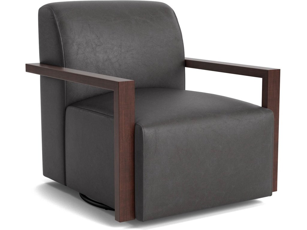 Creswell Leather Wood Arm Swivel Chair
