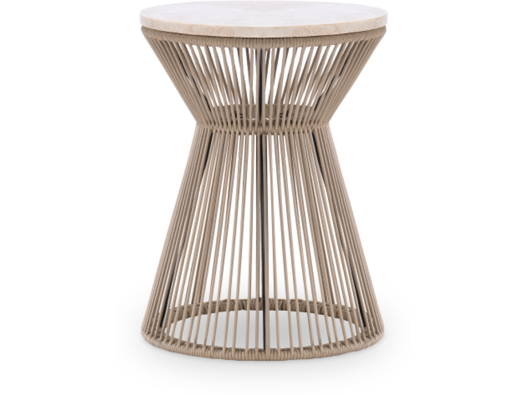 Round Rope End Table w/ Travertine Top
