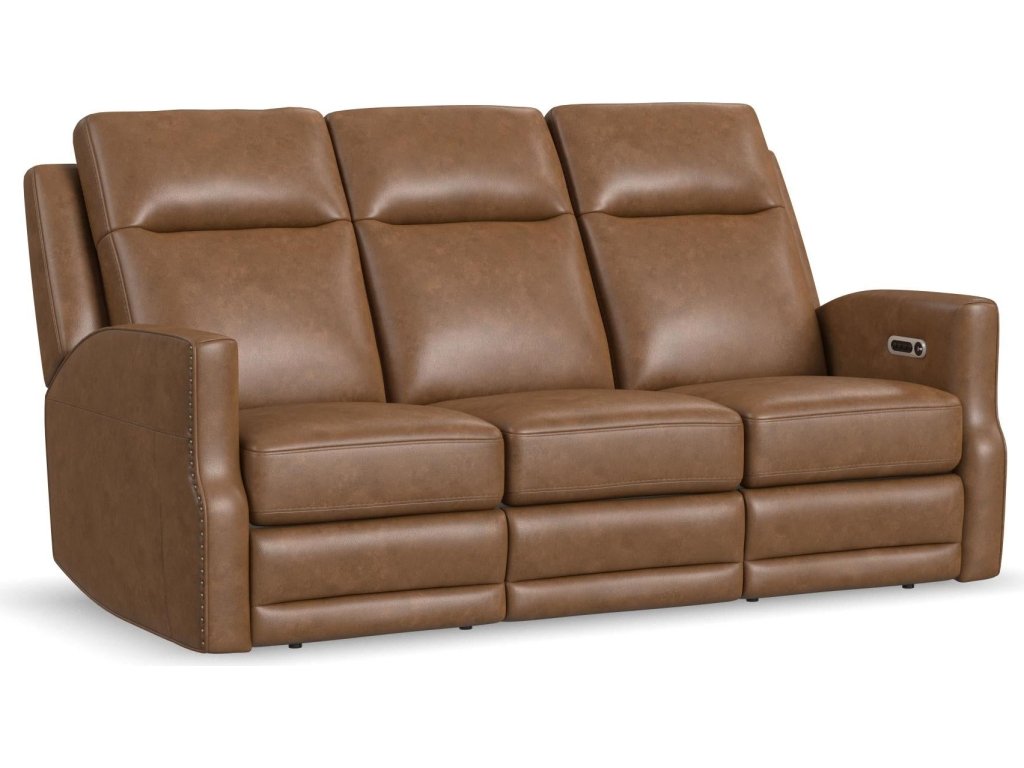 Maxwell Cedar Leather Power Reclining Sofa with Power Headrests and Lumbar