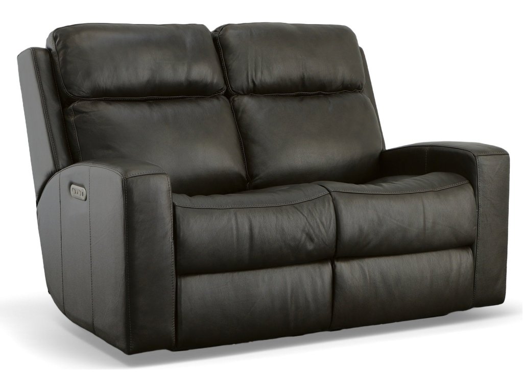 Cody Shadow Leather Power Reclining Loveseat with Power Headrests