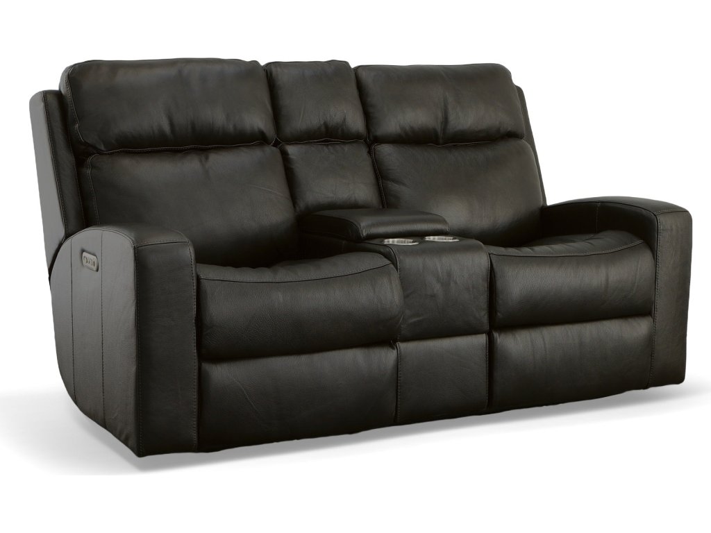 Cody Shadow Leather Power Reclining Loveseat with Console & Power Headrests