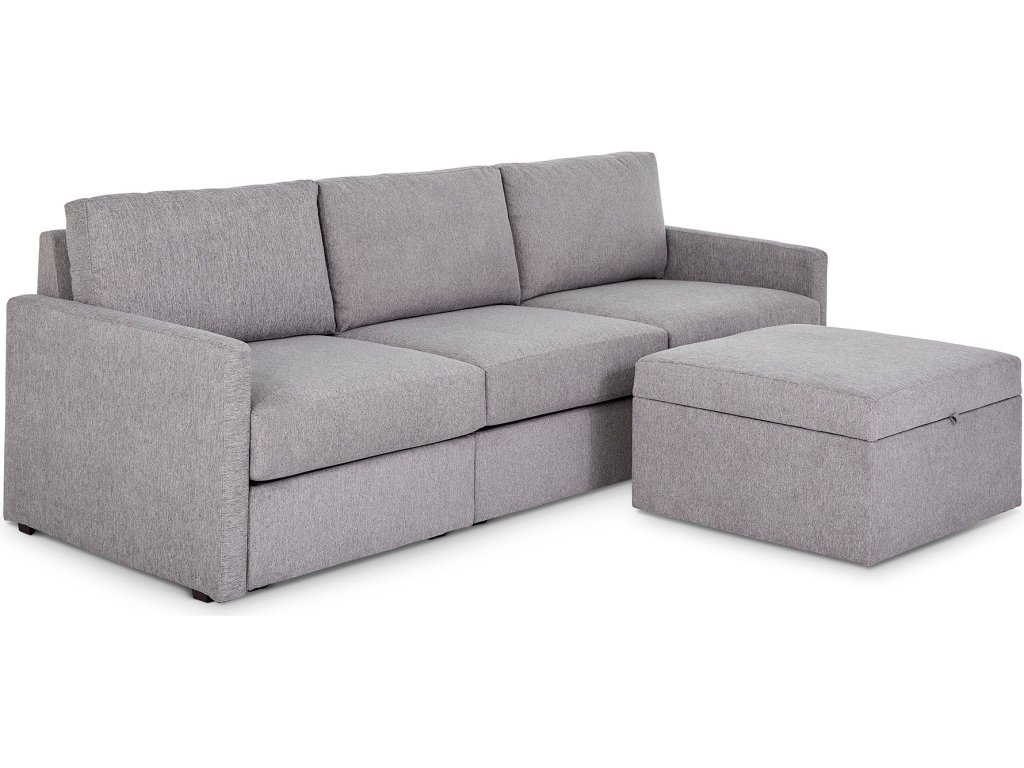 Flex Pebble Sofa with Narrow Arm and Storage Ottoman