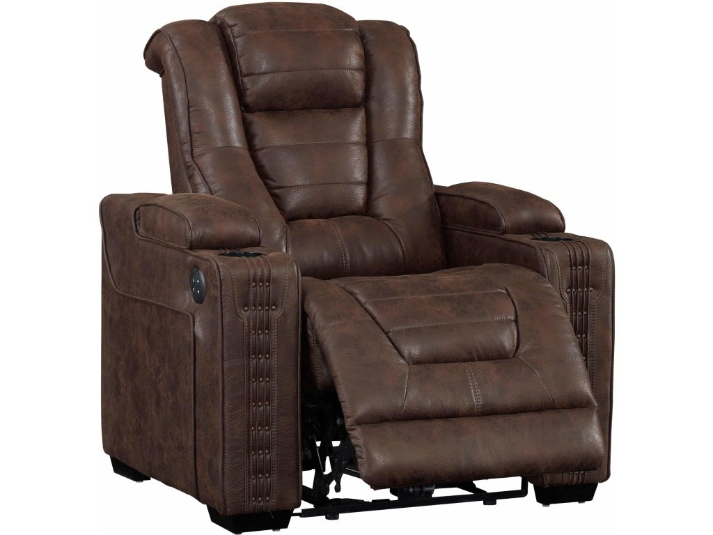 PRI Contemporary Power Recliner w/ Storage in Walnut