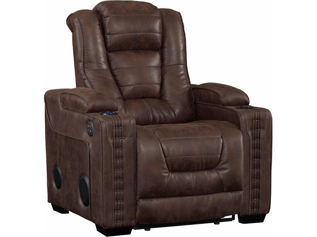 PRI Contemporary Power Recliner w/ Storage & Bluetooth in Walnut