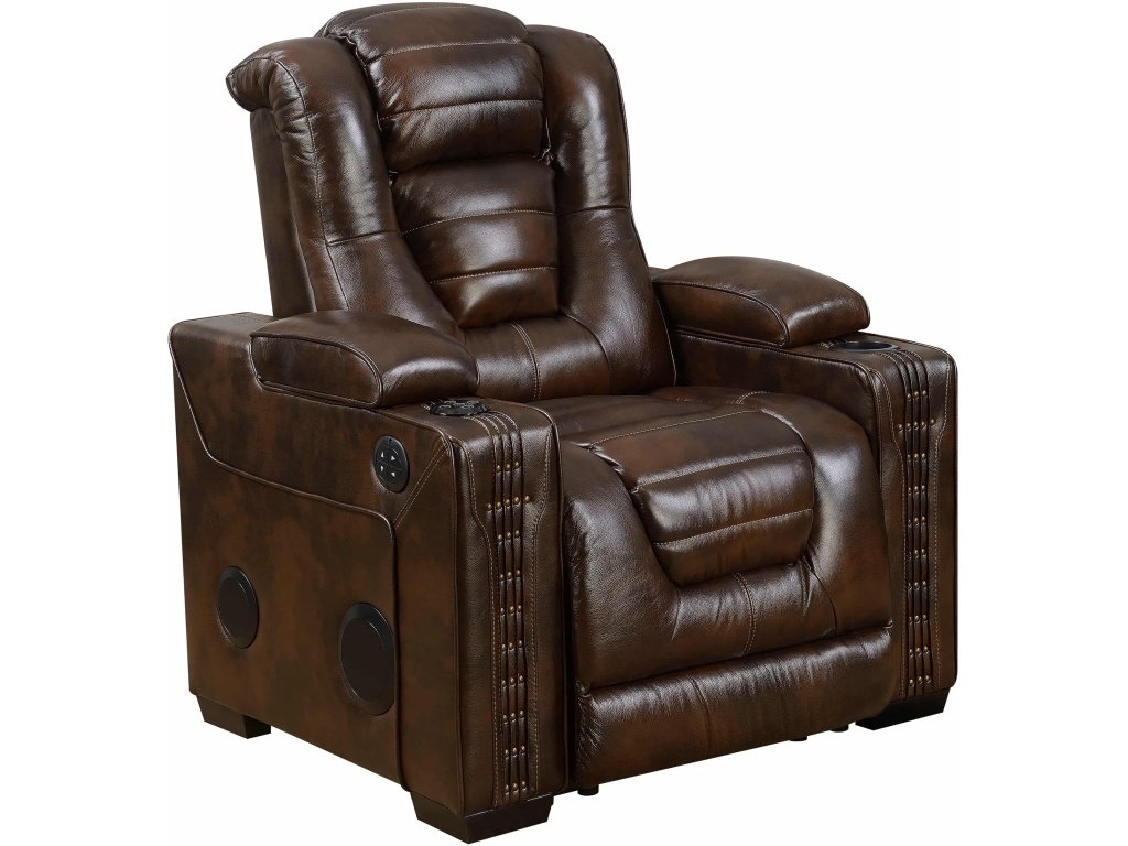 PRI Contemporary Power Recliner w/ Storage & Bluetooth in Bronze