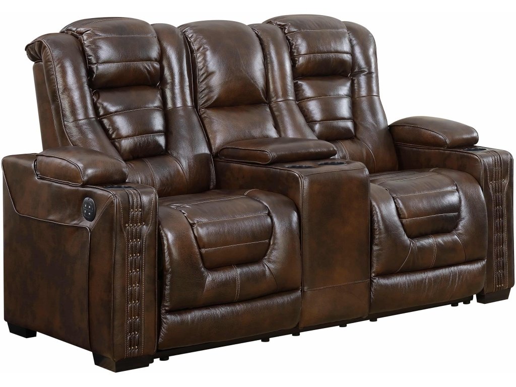PRI Contemporary Power Recliner Loveseat w/ Console in Bronze