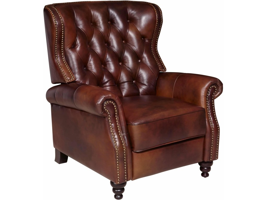 PRI Traditional Top Grain Leather Manual Recliner with Nail Head Trim