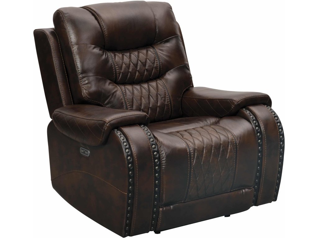 PRI Nailhead Trim Contemporary Power Recliner in Buckhead Bronze
