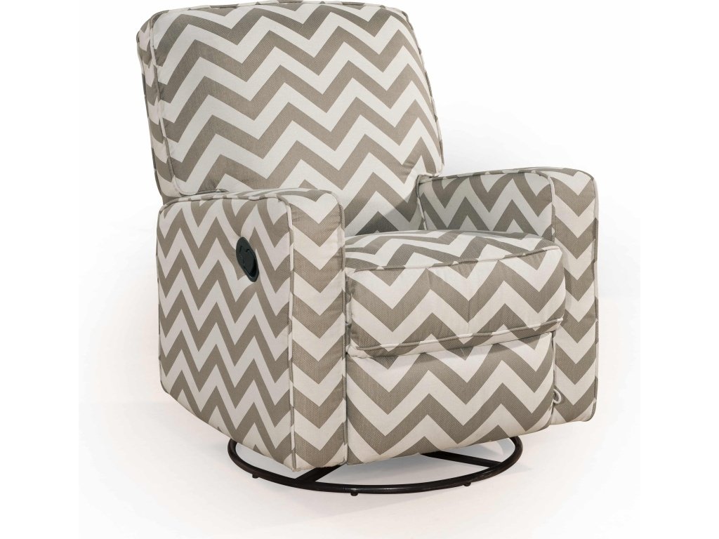 PRI Upholstered Swivel Glider Recliner in Brown Chevron Pattern