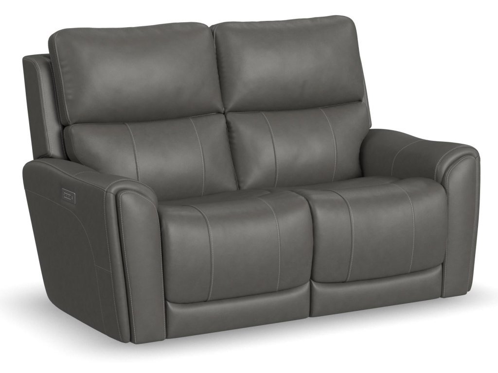 Calvin Smoke Fabric Power Reclining Loveseat with Power Headrests & Lumbar