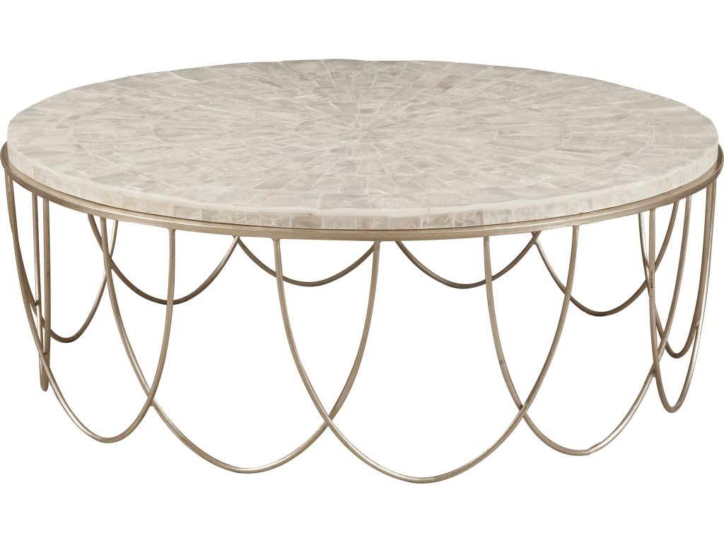 PFC Round Stone Top Cocktail Table with Decorative Metal Base
